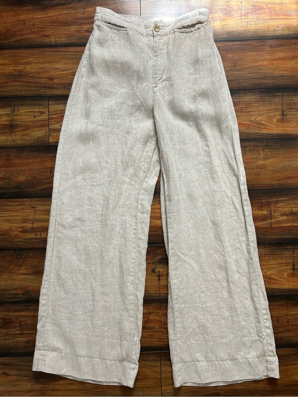 Faherty Natural Beige Wide-Leg Linen Chino Pants Sz Small